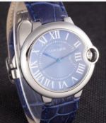 Replica CARTIER BALLON BLEU SS Blue Face Leather Strap Watch