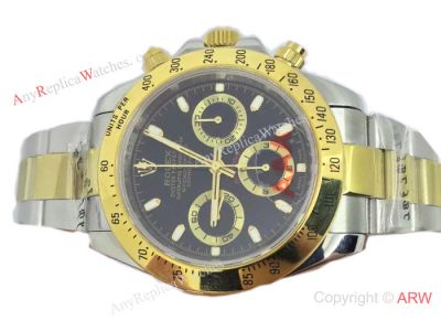 Fake Rolex Watches: 2-Tone Black Dial Cosmograph Daytona - Swiss Grade